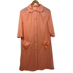 Henson Kickernick Vtg 60s 70s Button Up Robe Housecoat Peachy Orange Floral Sz S